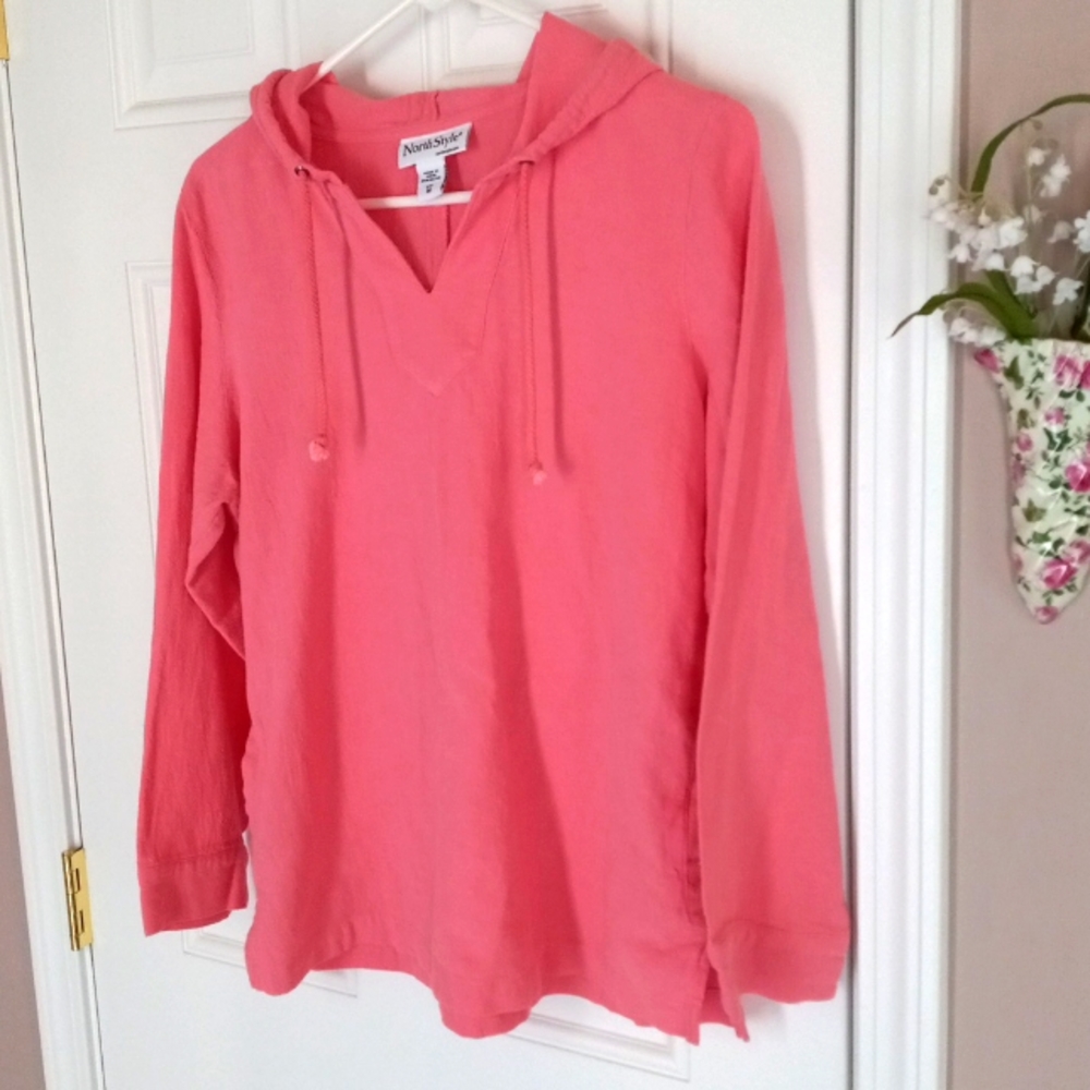 🍑 Beautiful NorthStyle Hot Peach Hoodie Tunic Top or Cover-up! Size Medium 🍑